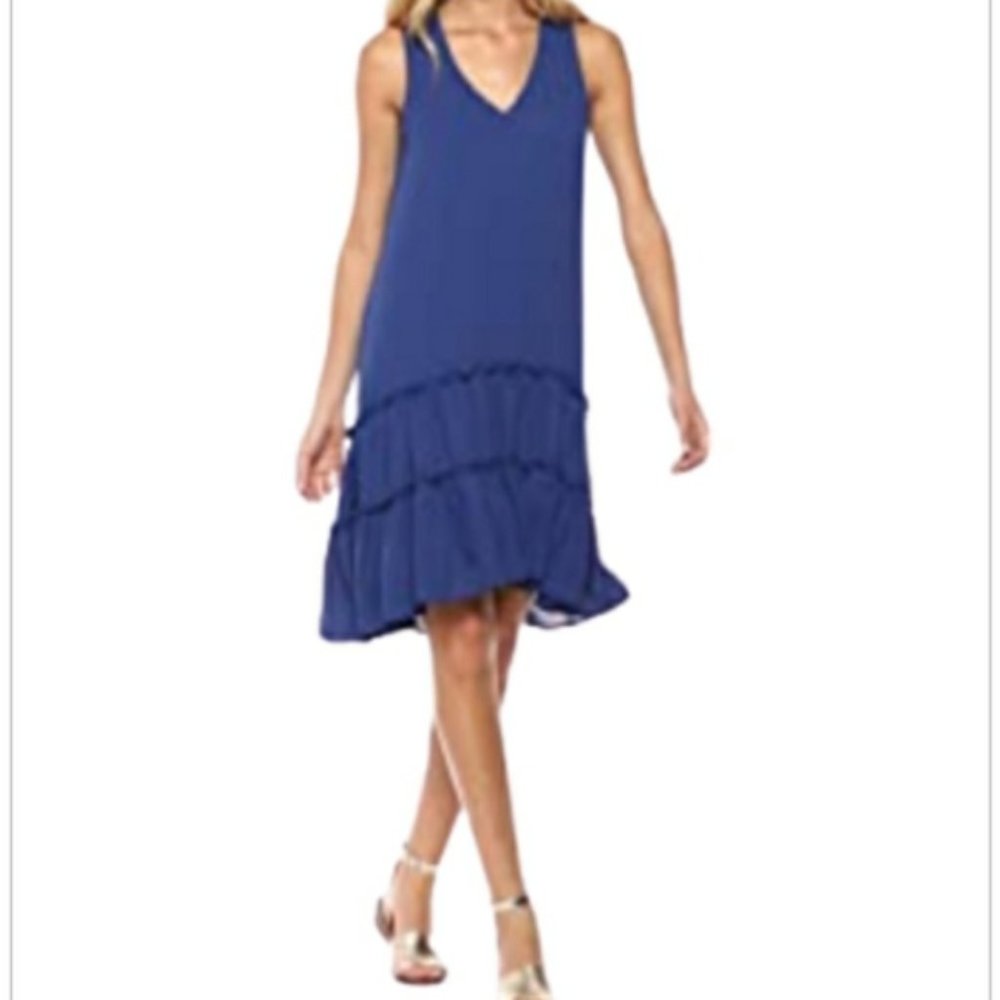 KAREN KANE SLEEVELESS TIERED HEM DRESS BLUE